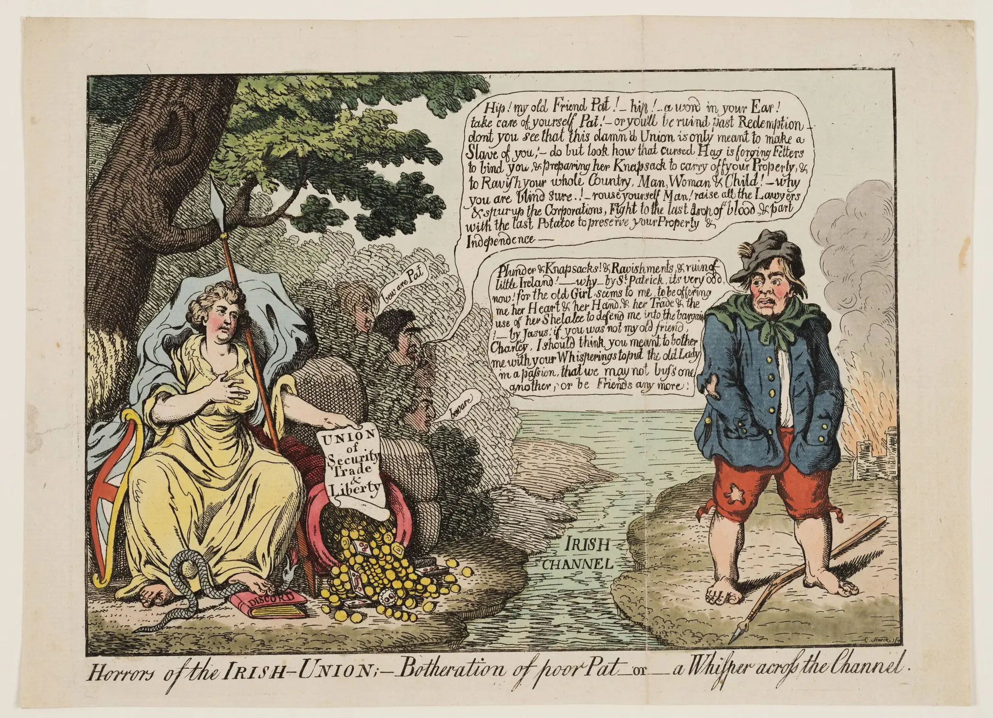 Horrors of the Irish-Union; - Botheration of the poor Pat-or-a Whisper across the Channel. by James Gillray