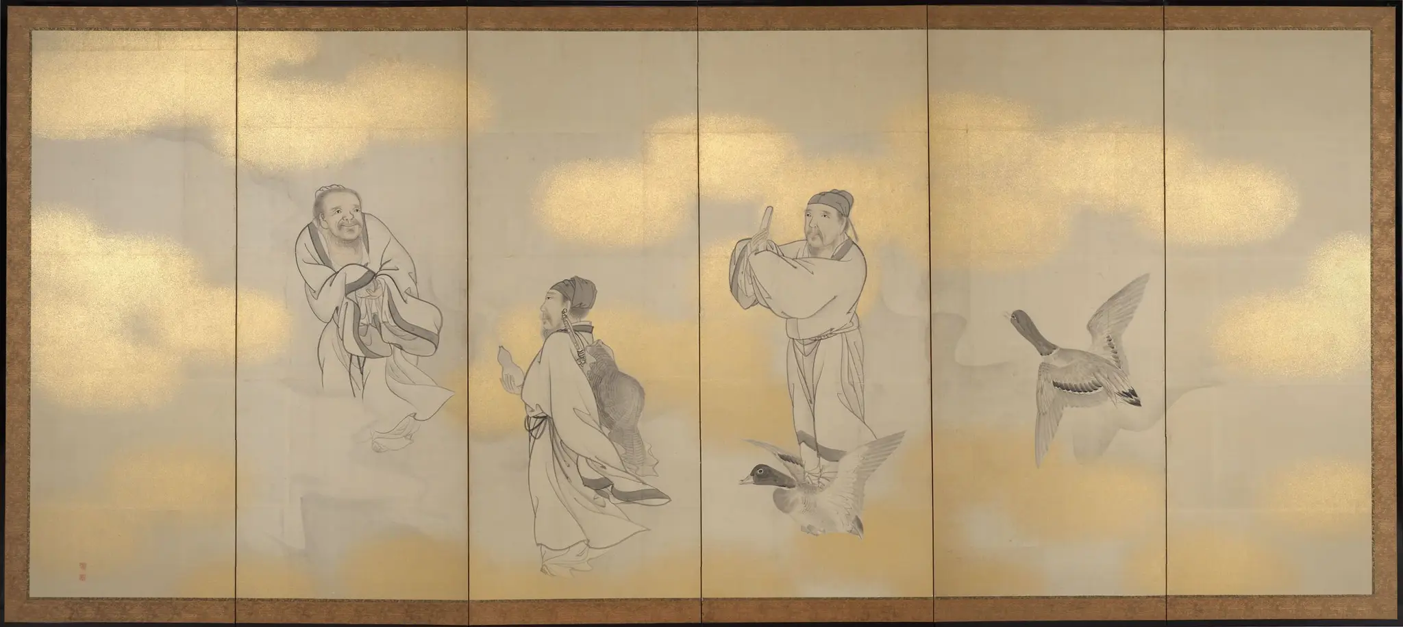 Seven Chinese Immortals (left screen) by Goshun 呉春 (Matsumura Gekkei 松村月渓)
