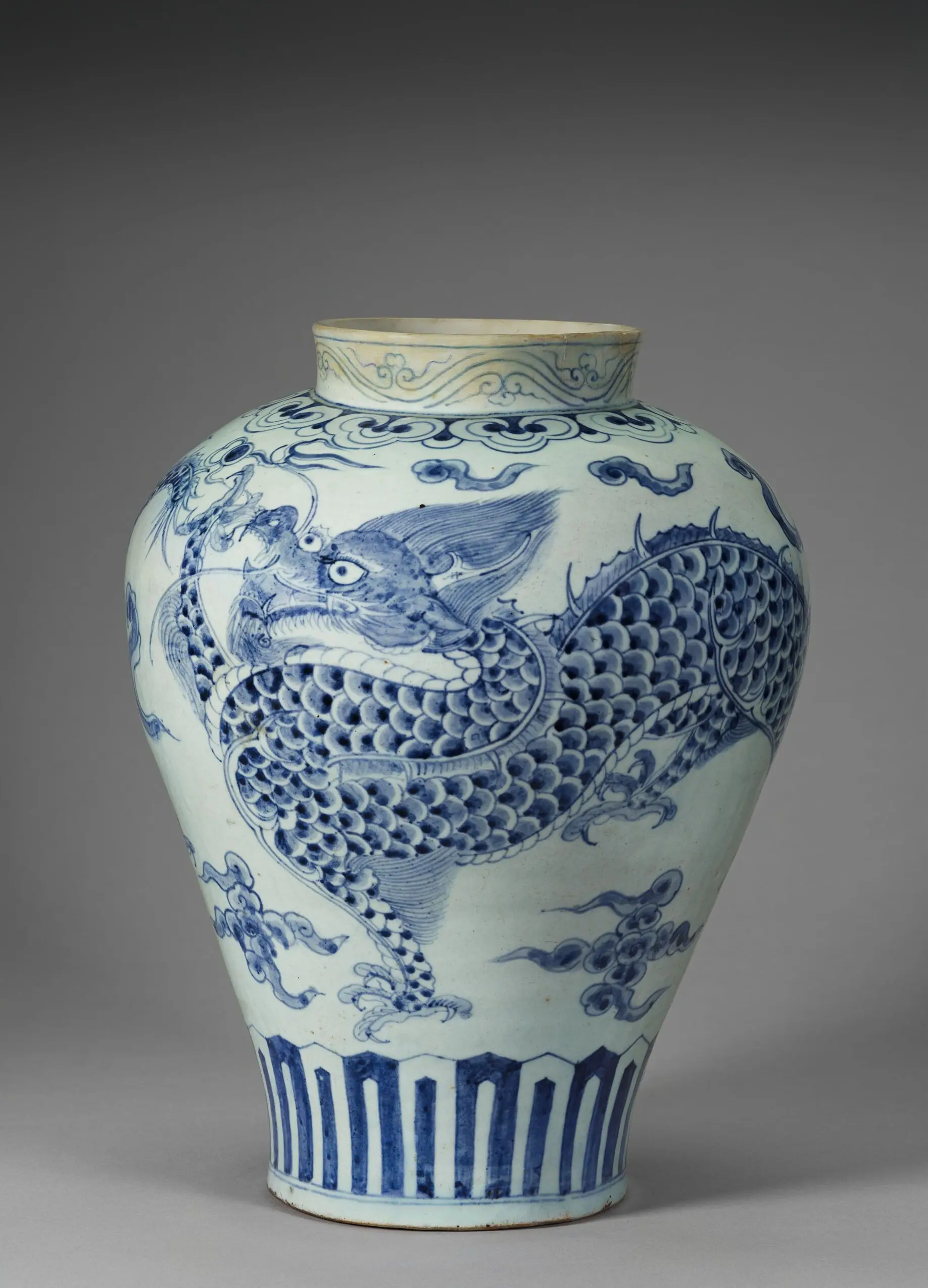 Large, Broad-Shouldered Jar with Decoration of Two Striding Dragons, Each Pursuing a Flaming Jewel by Unknown artist