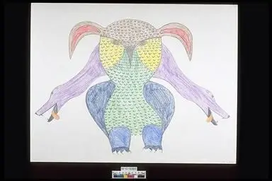 drawing, Owl and Dogs No. 28 by Ashevak, Kenojuak