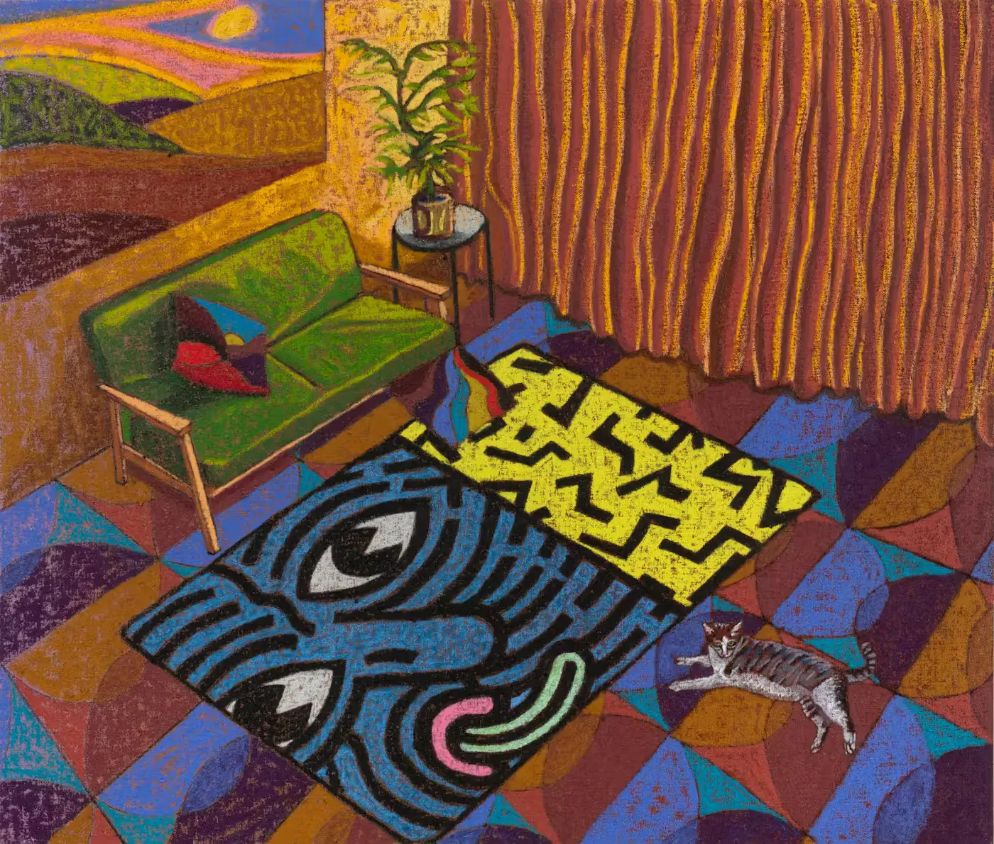 Interior with Keith Haring Rug & Manford Floor Tiles by JJ Manford