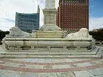 Two somber-faced stone lions appear to guard the base of the McKinley Monument in Buffalo, New York by highsmith, carol m.