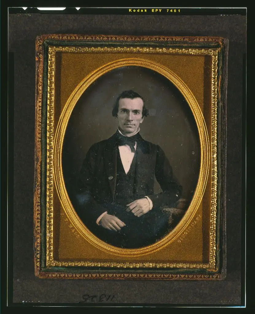 [Unidentified man, half length portrait, with arm resting on table with tablecloth] by Ball, James Presley, 1825-1904, photographer. by Ball, James Presley, 1825-1904, photographer.