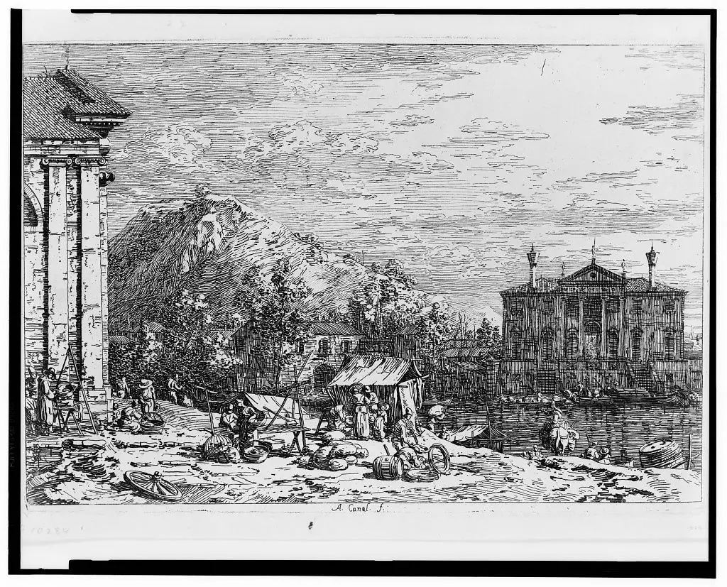 [The market at Dolo] by Canaletto, 1697-1768, artist by Canaletto, 1697-1768, artist