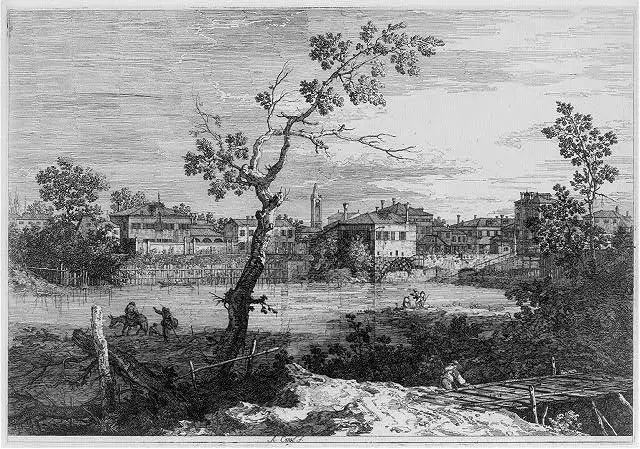 [Village on the banks of a river] by Canaletto, 1697-1768, artist. by Canaletto, 1697-1768, artist.