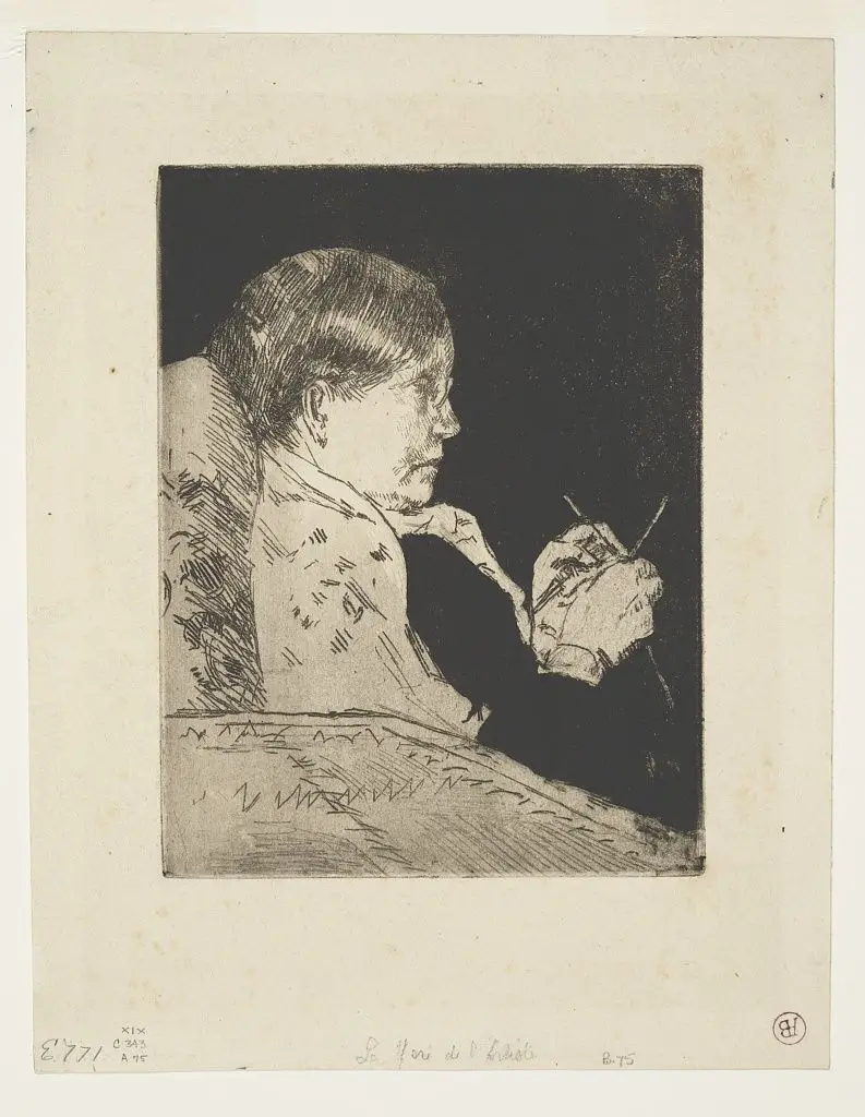 [Mrs. Cassatt knitting, profile view] by Cassatt by Cassatt