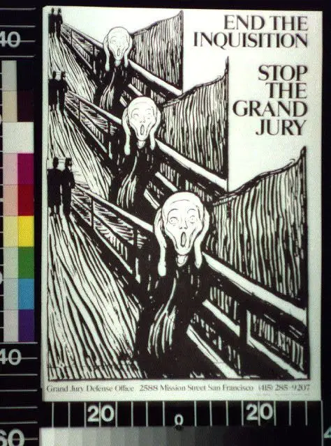 End the inquisition : stop the Grand Jury by National Lawyers Guild. Grand Jury Defense Office, sponsor/advertiser.