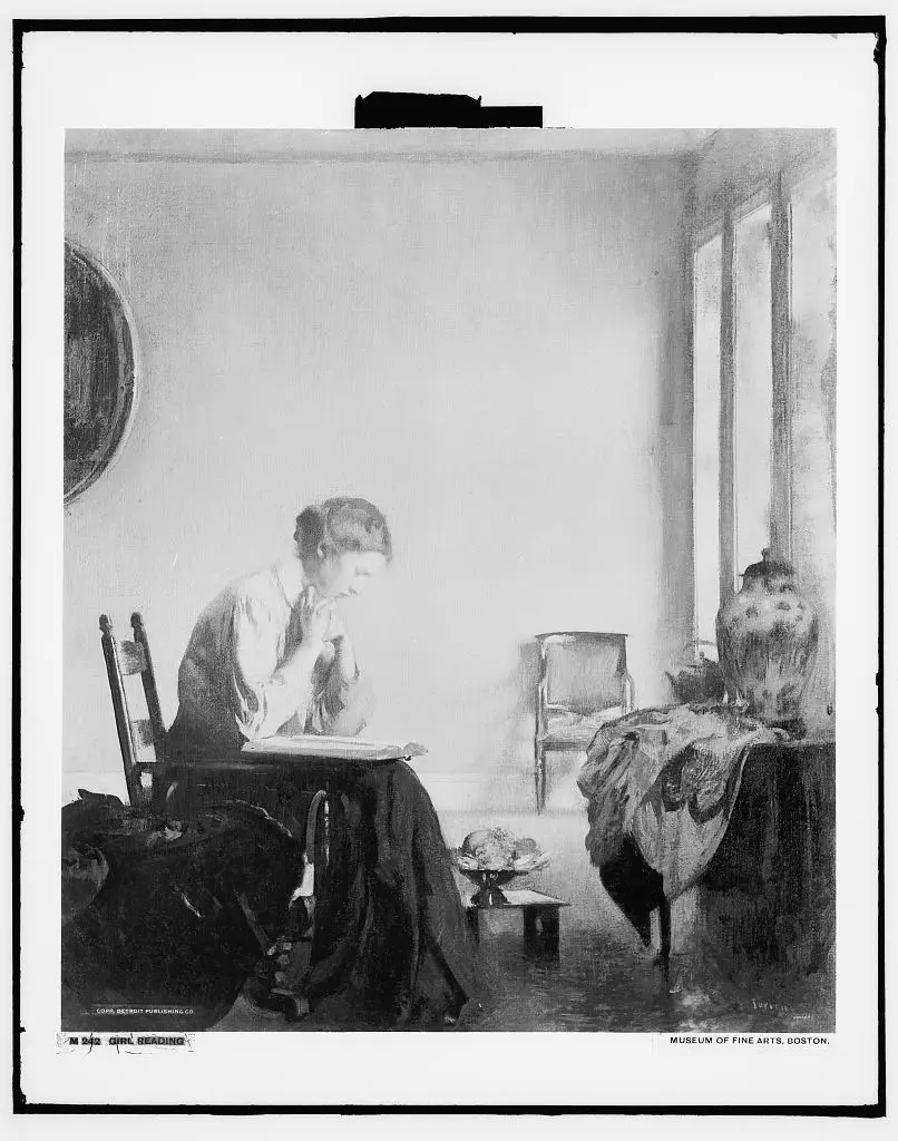 Girl reading by Tarbell, Edmund Charles, 1862-1938, artist. by Tarbell, Edmund Charles, 1862-1938, artist.