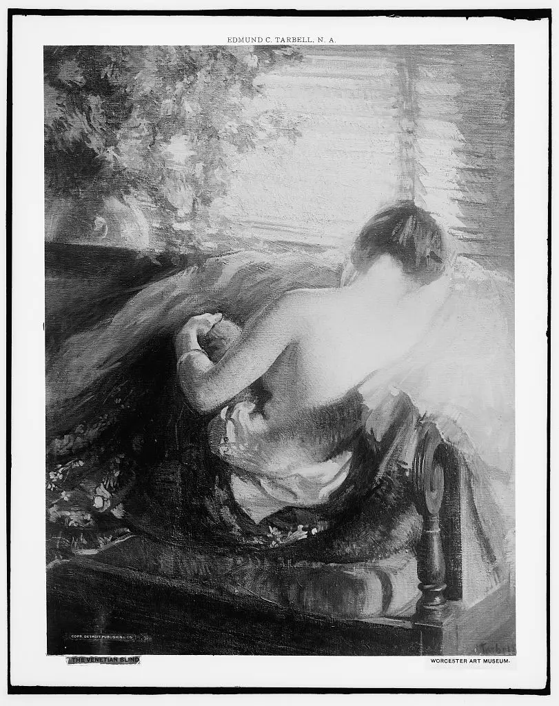 The venetian blind by Tarbell, Edmund Charles, 1862-1938, artist. by Tarbell, Edmund Charles, 1862-1938, artist.
