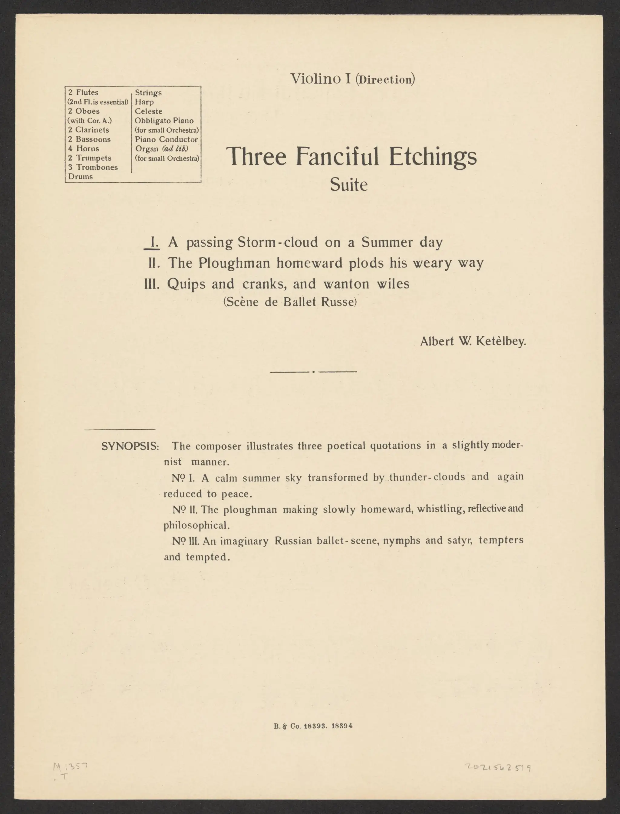Three fanciful etchings : suite by Ketèlbey, Albert W. (Albert William), 1875-1959, composer