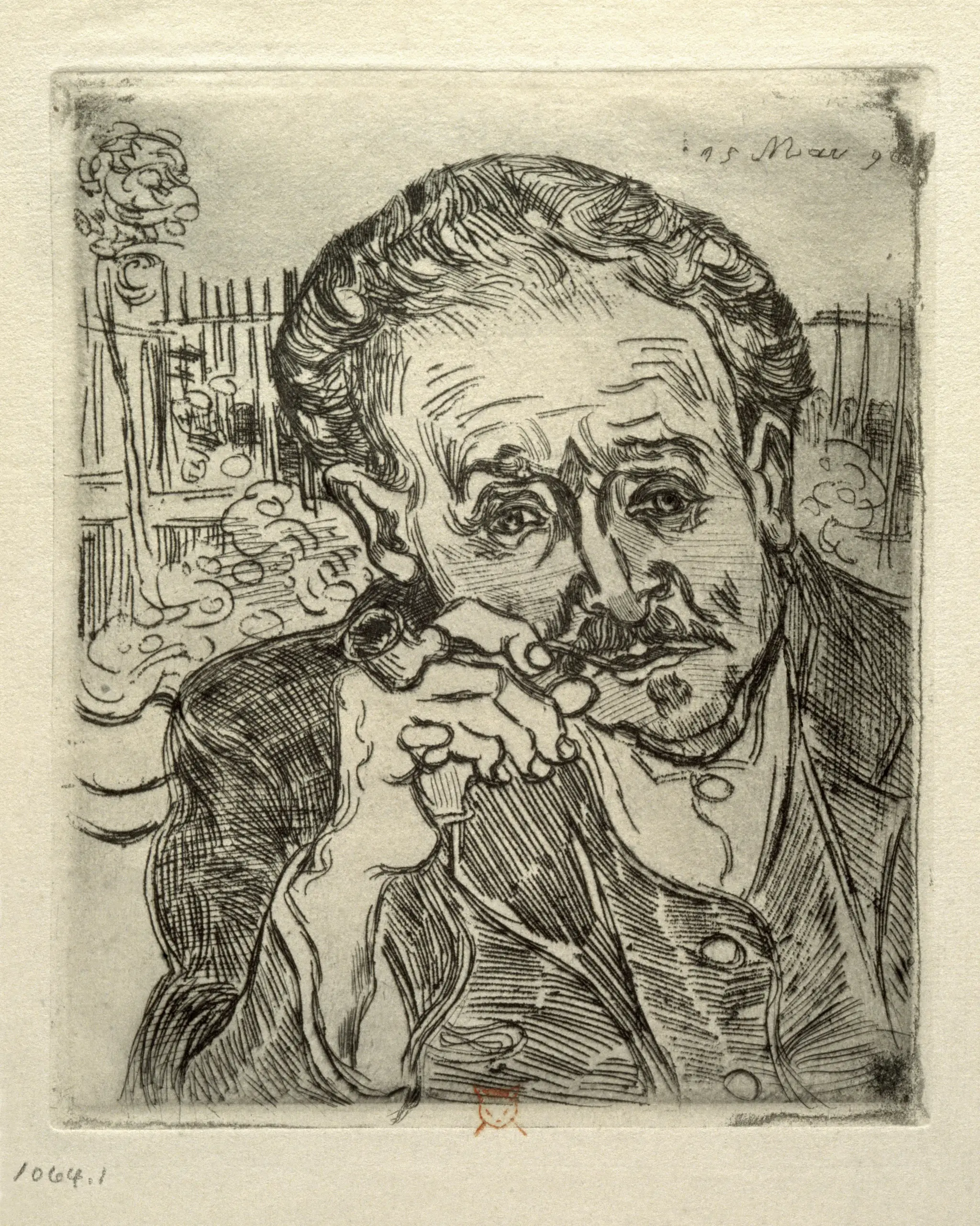 Paul Ferdinand Gachet. Etching by V. van Gogh, 1890. by Gogh, Vincent van, 1853-1890 Artist. by Gogh, Vincent van, 1853-1890 Artist.