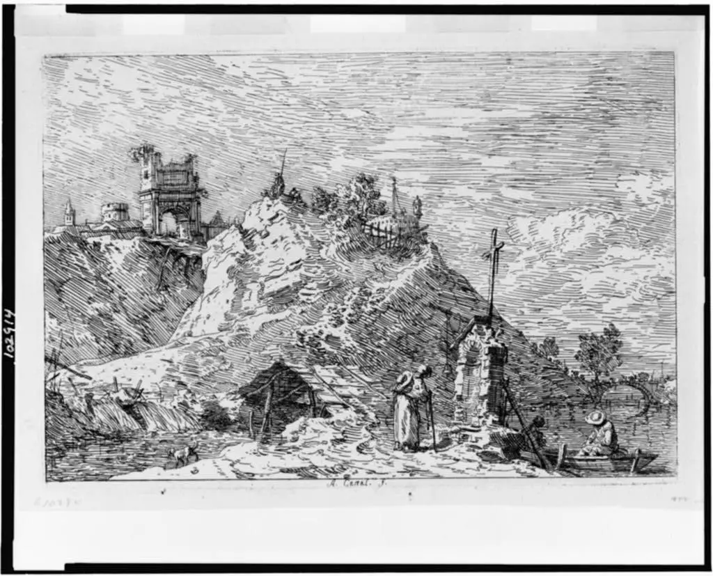 [Landscape with a pilgrim in prayer] by Canaletto, 1697-1768, artist. by Canaletto, 1697-1768, artist.