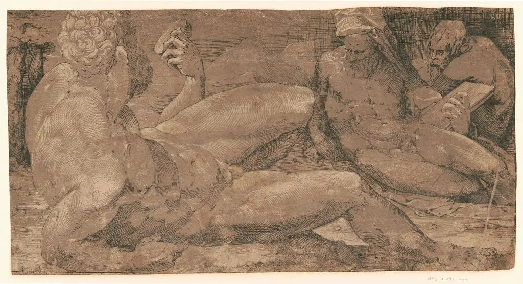 Three male nudes (River Gods) by Beccafumi by Beccafumi