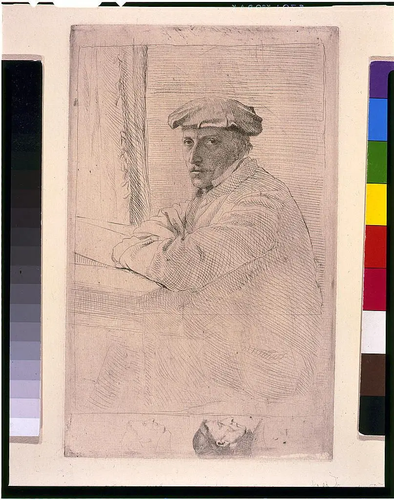 [Le graveur, Joseph Tourney, half length portrait, seated, facing left] by Degas by Degas