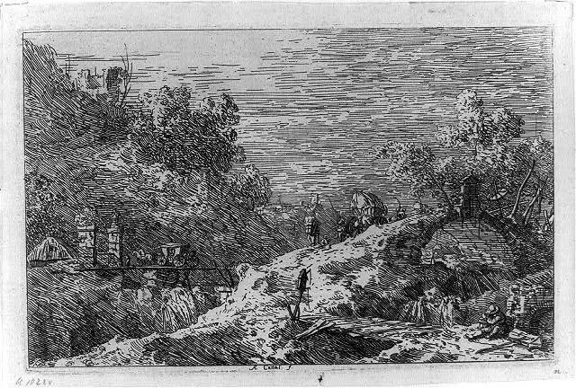 [Mountain landscape with three bridges] by Canaletto, 1697-1768, artist. by Canaletto, 1697-1768, artist.