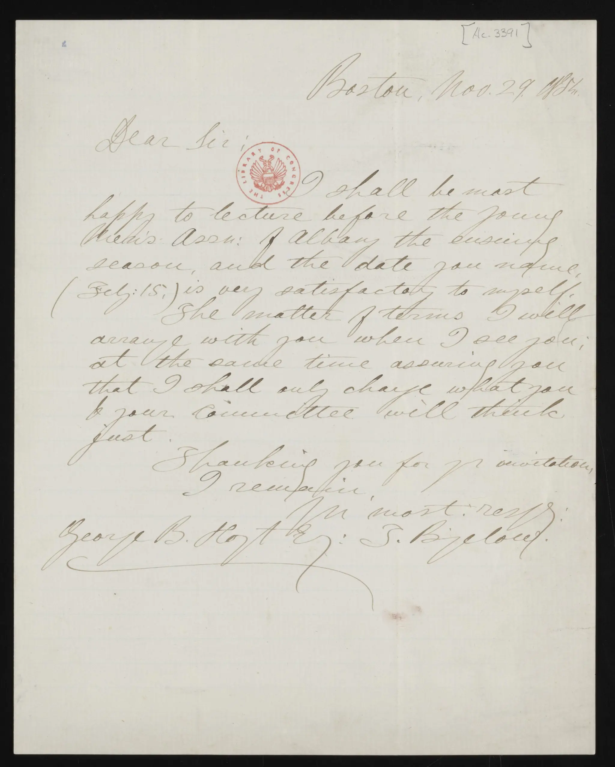 Jacob Bigelow correspondence, 1854 by Bigelow