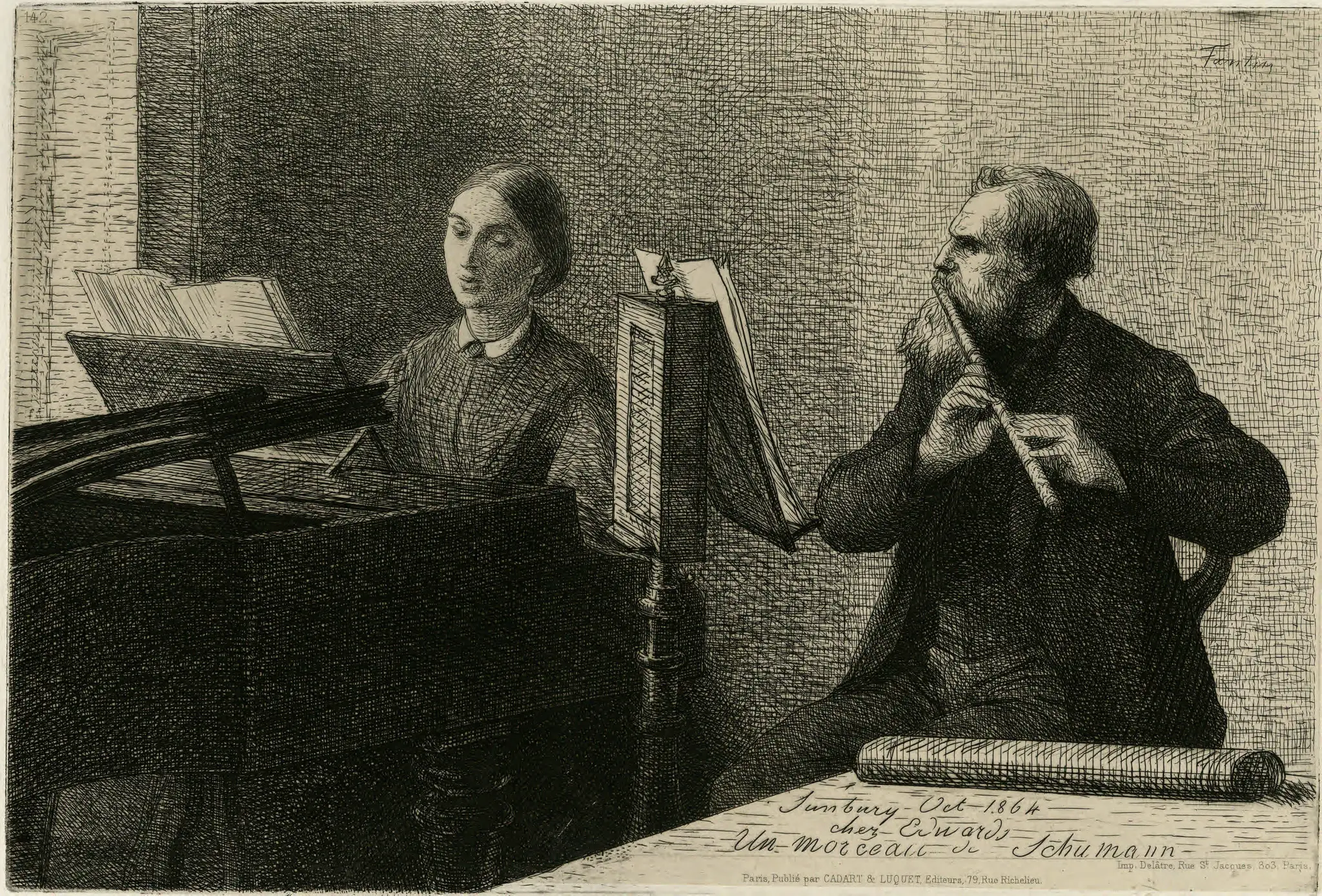 "Un morceau de Schumann / Chez Edward Sunbury? Oct. 1864" by Ignace-Henri-Jean-Théodore Fantin-Latour, 1836-1904 (Artist) by Ignace-Henri-Jean-Théodore Fantin-Latour, 1836-1904 (Artist)