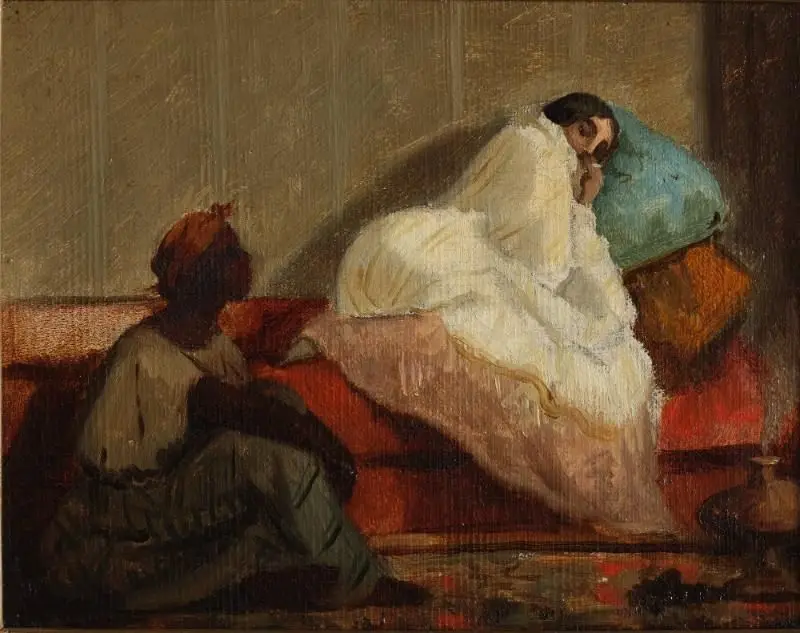 Mujer y sirvienta en interior arequipeño by Francisco Laso de los Ríos