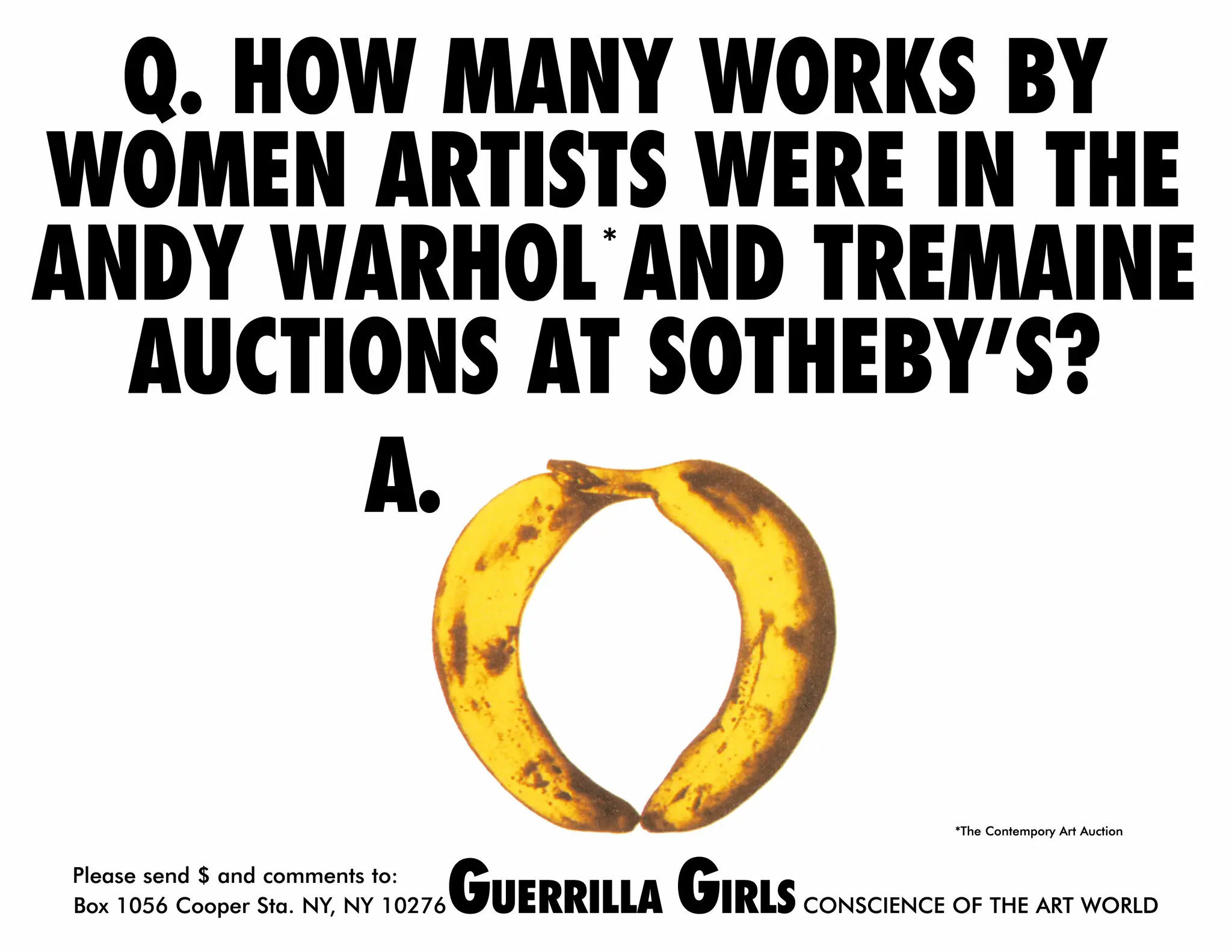 Quantos trabalhos de artistas mulheres fizeram parte dos leilões de Andy Warhol e dos Tremaine na Sotheby's? by Guerrilla Girls