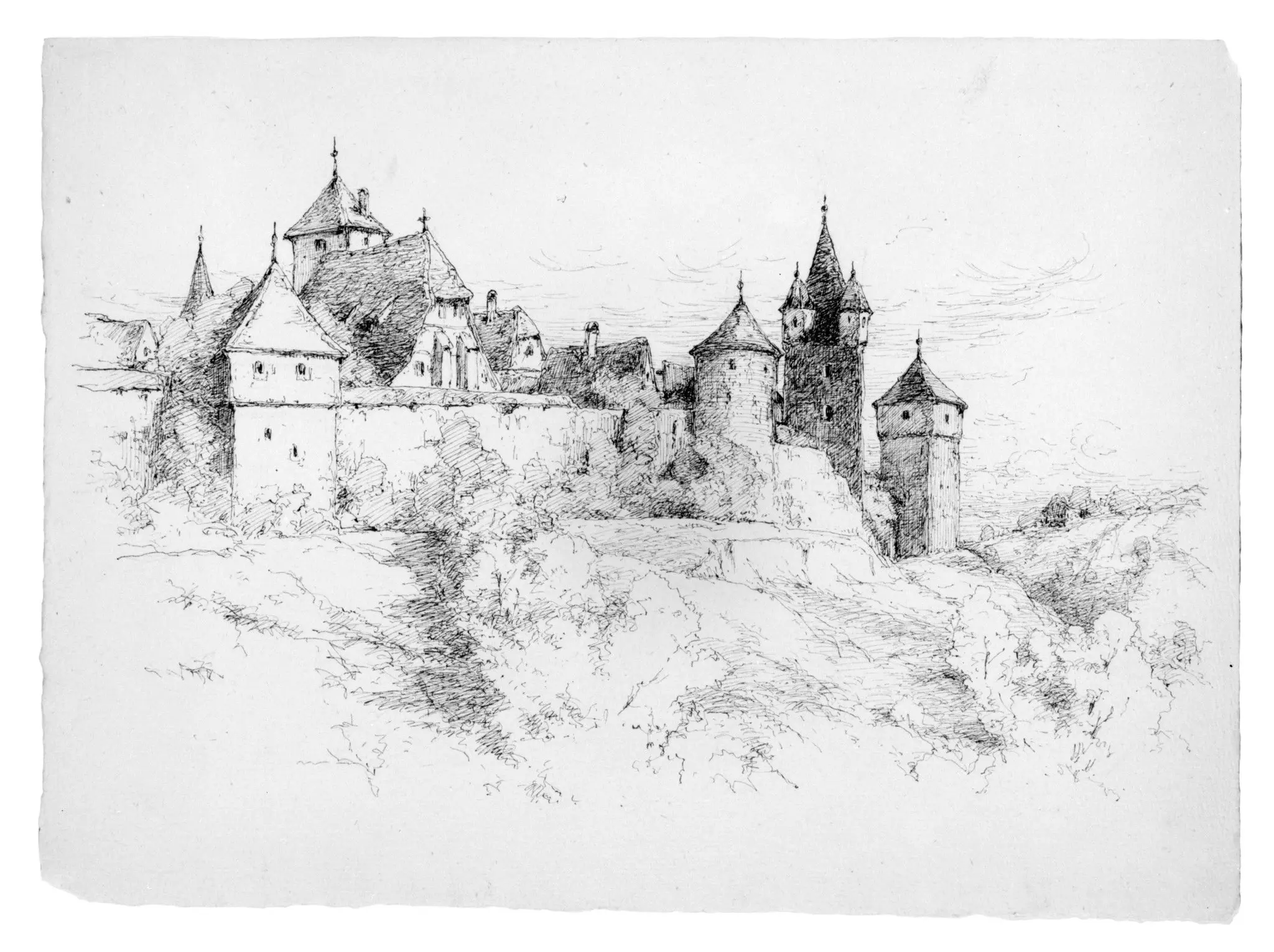 Sketch of Houses (Probably in Germany) by Andrew Fisher Bunner