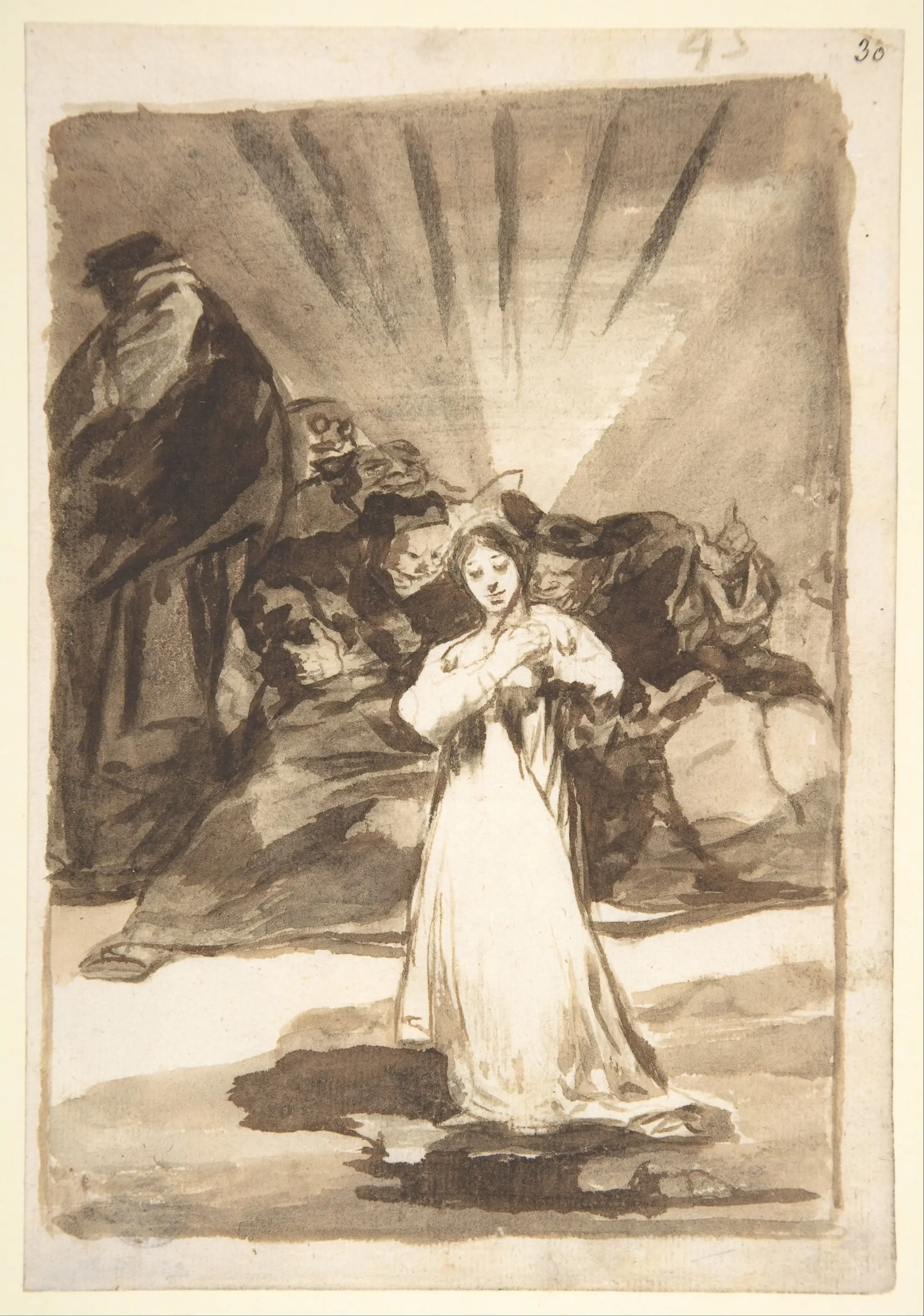 A radiant female figure beset by dark spirits; page 45 from the "Images of Spain" Album (F) by Goya (Francisco de Goya y Lucientes)