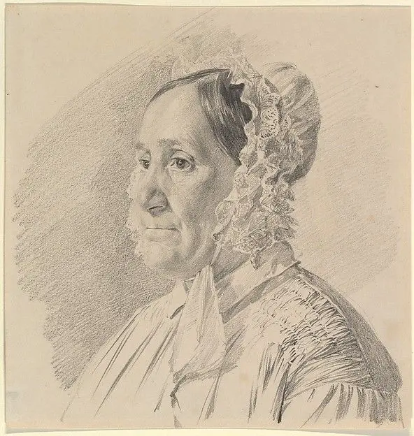 Portrait of a Woman in a Lace Bonnet, in three-quarter profile to the left by Ferdinand Georg Waldmüller