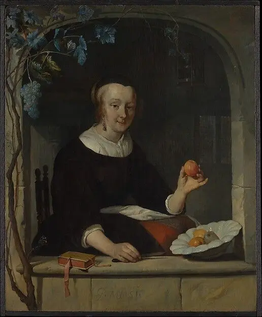 A Woman Seated at a Window by Gabriël Metsu