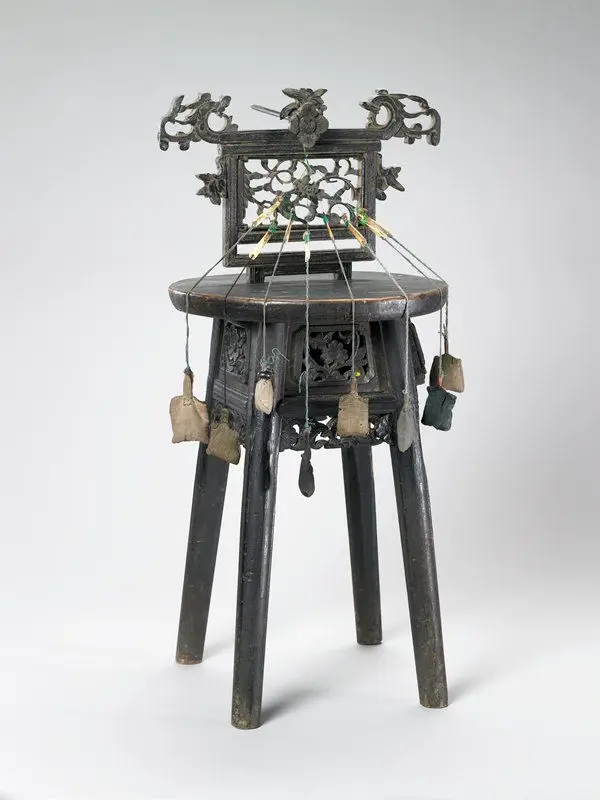 Weaving stool with spindle and weights by Miao artist