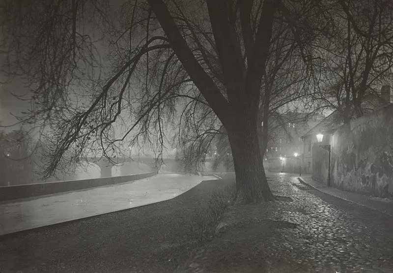 Night Scene with Cobblestone Street by Josef Sudek