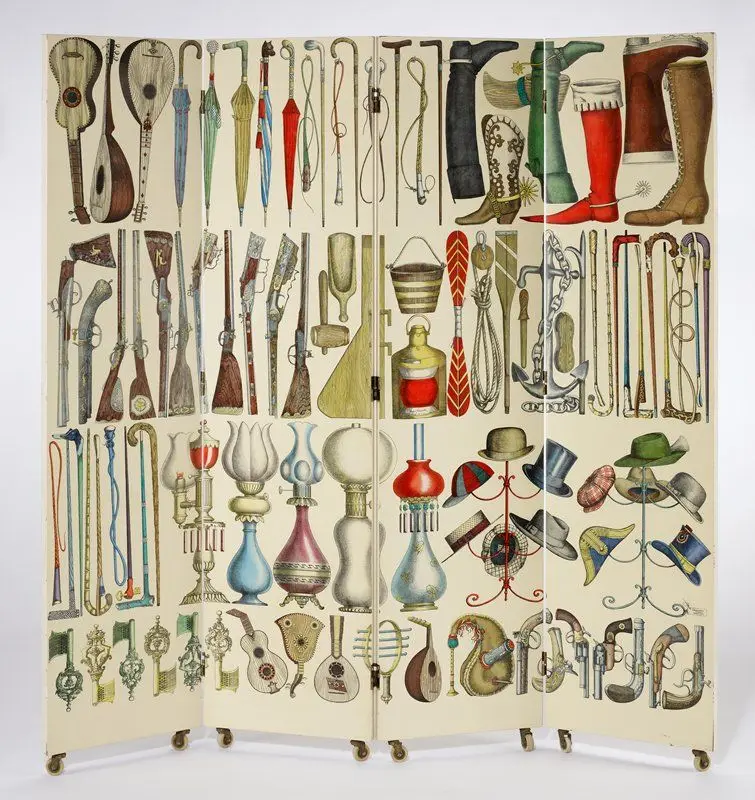 Four-paneled folding screen by Designer: Piero Fornasetti