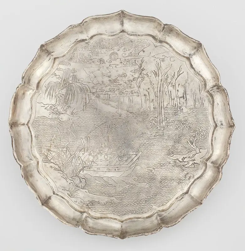 Silver plate decorated with chased “Red Cliff” scene by China