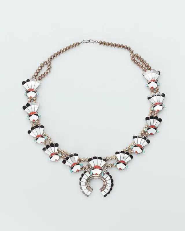 Squash blossom necklace, from a three-piece set by Native