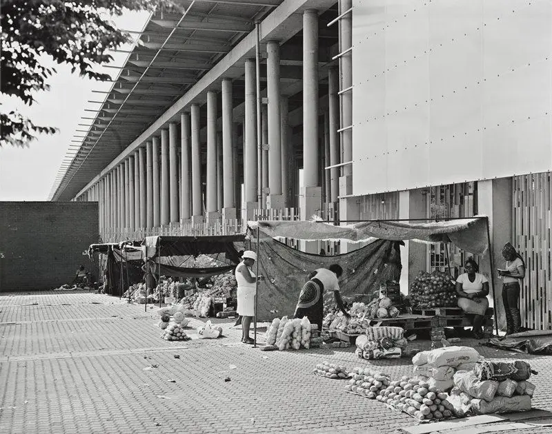 Street traders and the colonnade of the Walter Sisulu Square of Dedication, Kliptown, Soweto, 7 February 2014 by David Goldblatt