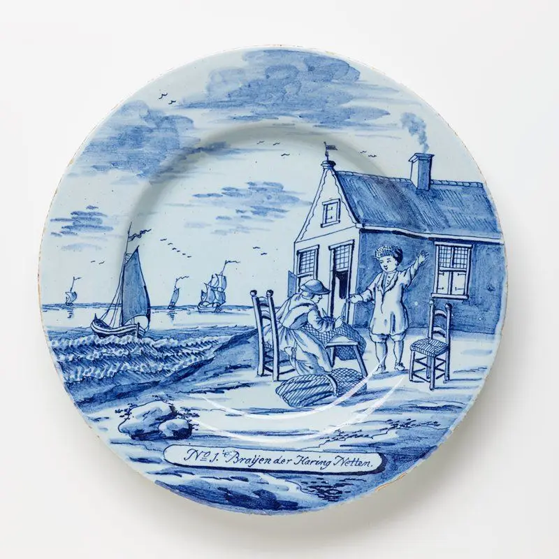 No. 1, Brayen der Haring Netten (Weaving of the herring nets), from The Herring Catch by Manufacturer: Porcelain Axe (Porceleyne Bijl) Factory