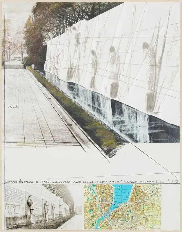 Wrapped Mur des Réformateurs, Project for Geneva by Christo