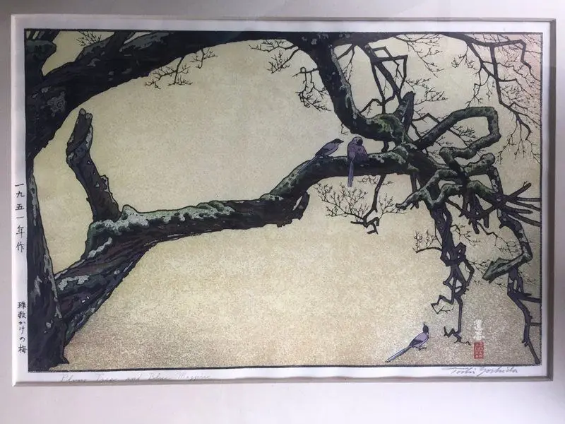 Plum Tree and Blue Magpie by Yoshida Tōshi