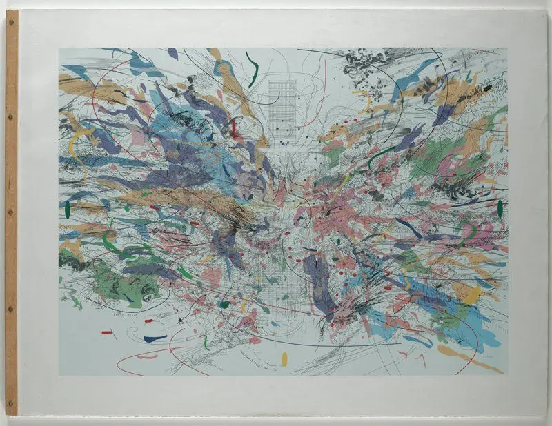 Set of progressive proofs bound as a flipbook by Julie Mehretu