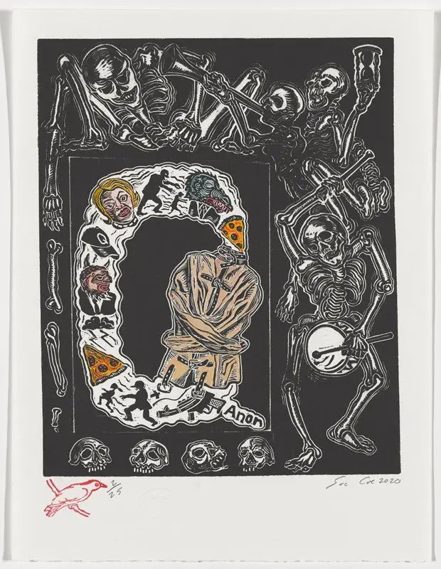 QAnon Dance of Death by Sue Coe