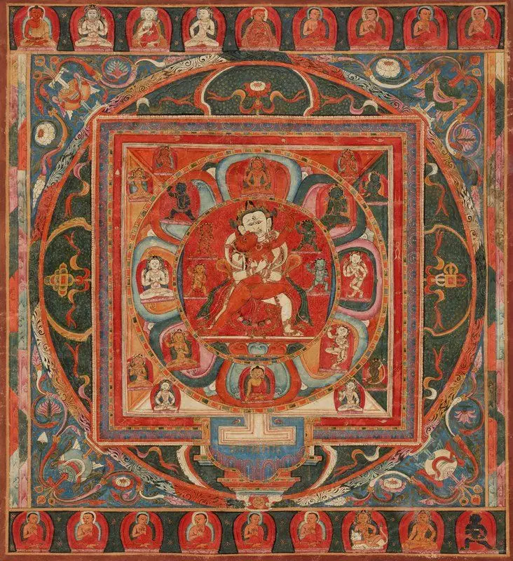 Khorlo Demchog (Chakrasamvara) and Dorje Pakmo (Vajravarahi) Mandala by Tibet