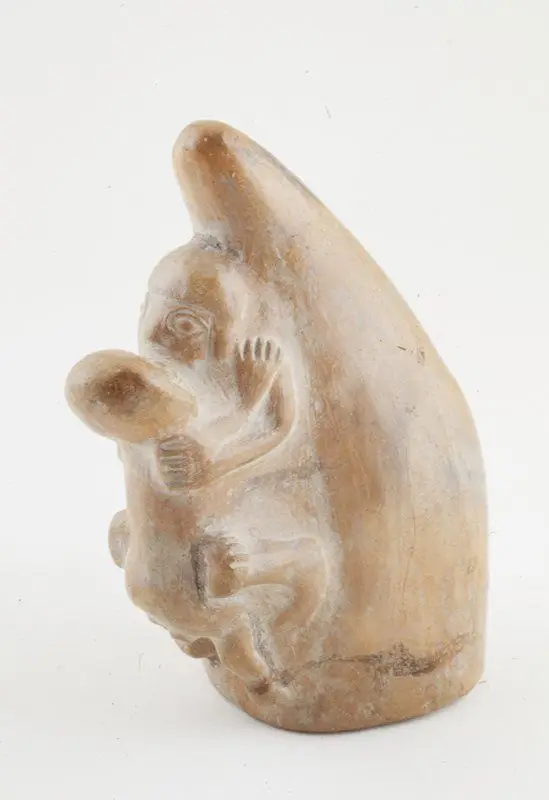 Erotic ceramic object depicting human figures copulating by Peru