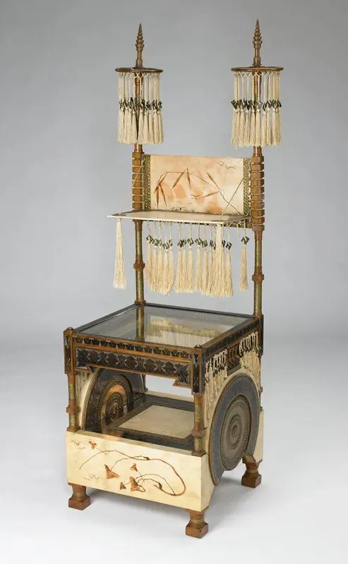 Collector's cabinet and chair by Carlo Bugatti