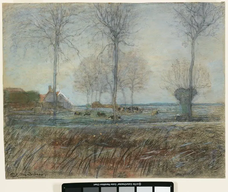 Farm Setting, Three Tall Trees in the Foreground by Piet Mondrian
