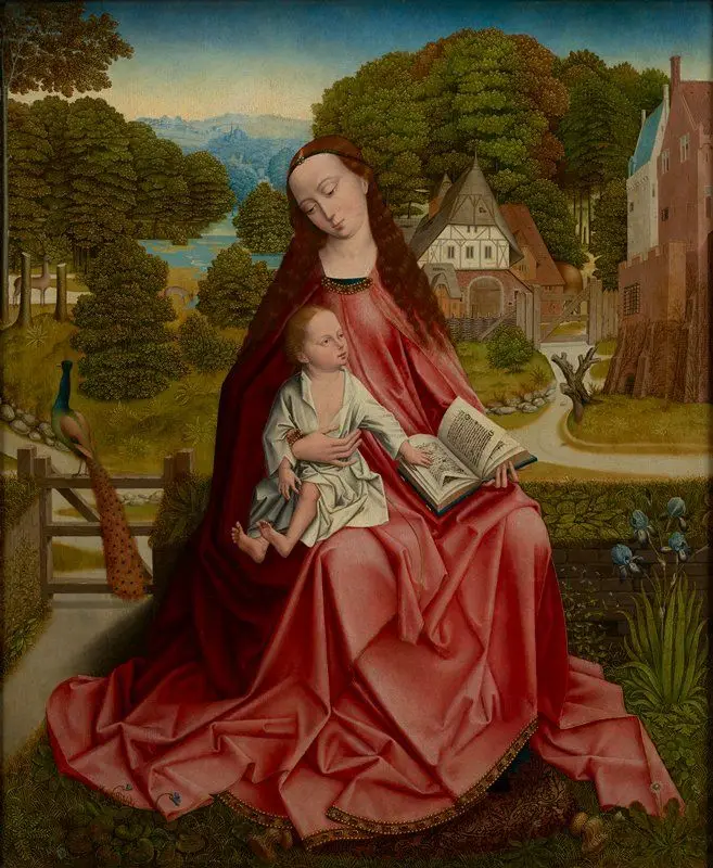Virgin and Child in a Landscape by Master of the Madonna Grog