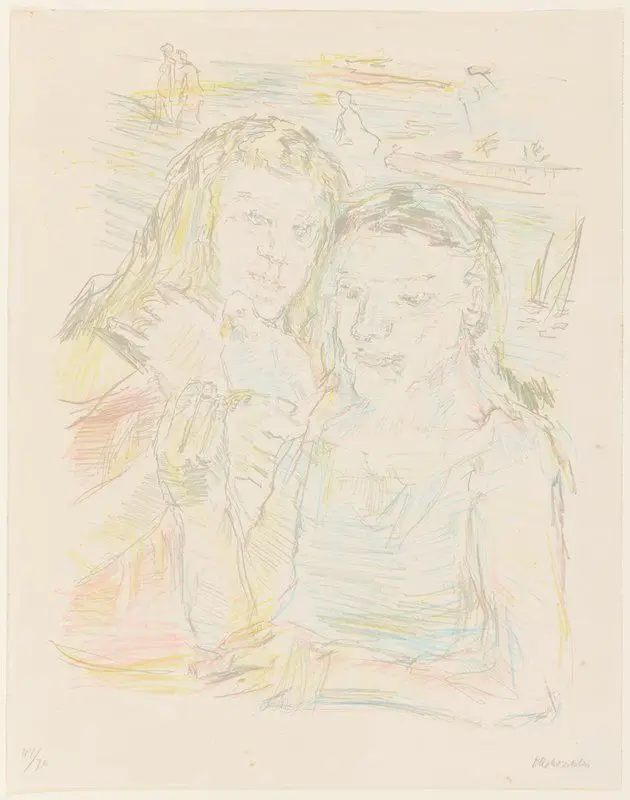 Zwei Mädchen mit Taube by Oskar Kokoschka