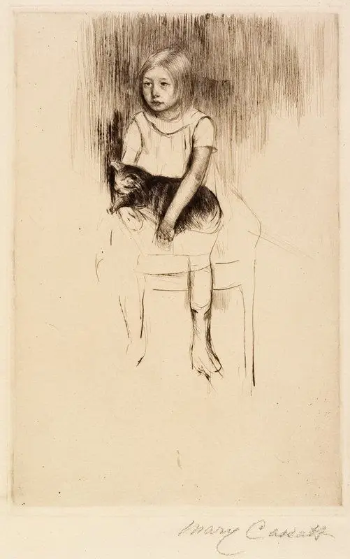 Ellen Holding a Cat, Looking Left by Mary Cassatt