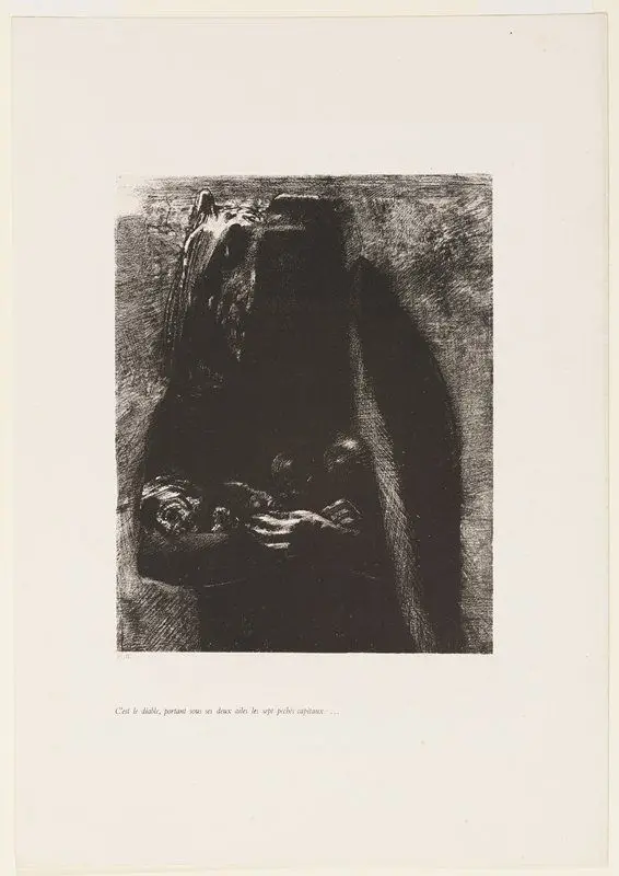 C'est le diable, portant sous ses deux ailes..., plate II from La tentation de Saint Antoine by Odilon Redon