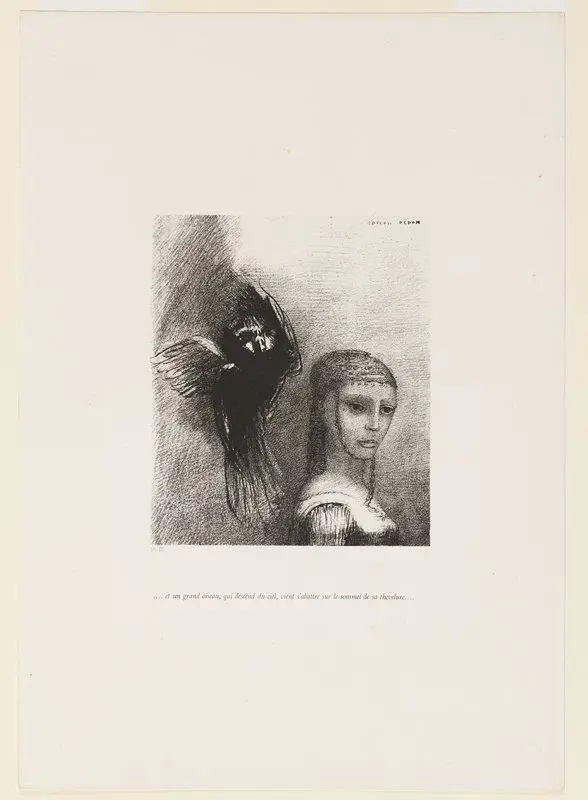 ...et un grand oiseau, qui descend du ciel..., plate III from La tentation de Saint Antoine by Odilon Redon