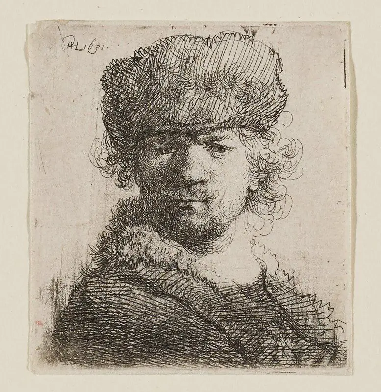 Rembrandt in a Heavy Fur Cap (full face) by Rembrandt van Rijn
