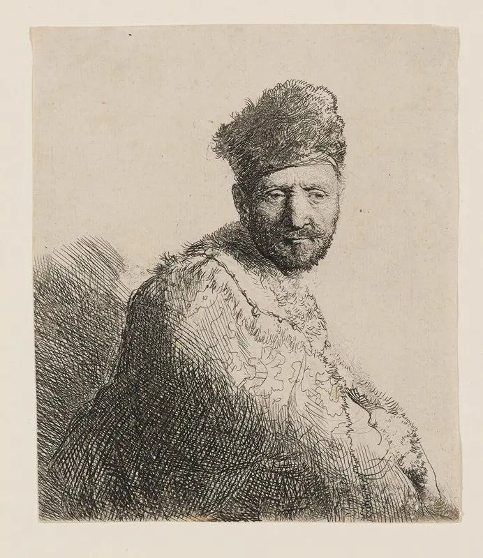 Bearded Man in Furred Oriental Cap and Robe: Half-Length by Rembrandt van Rijn