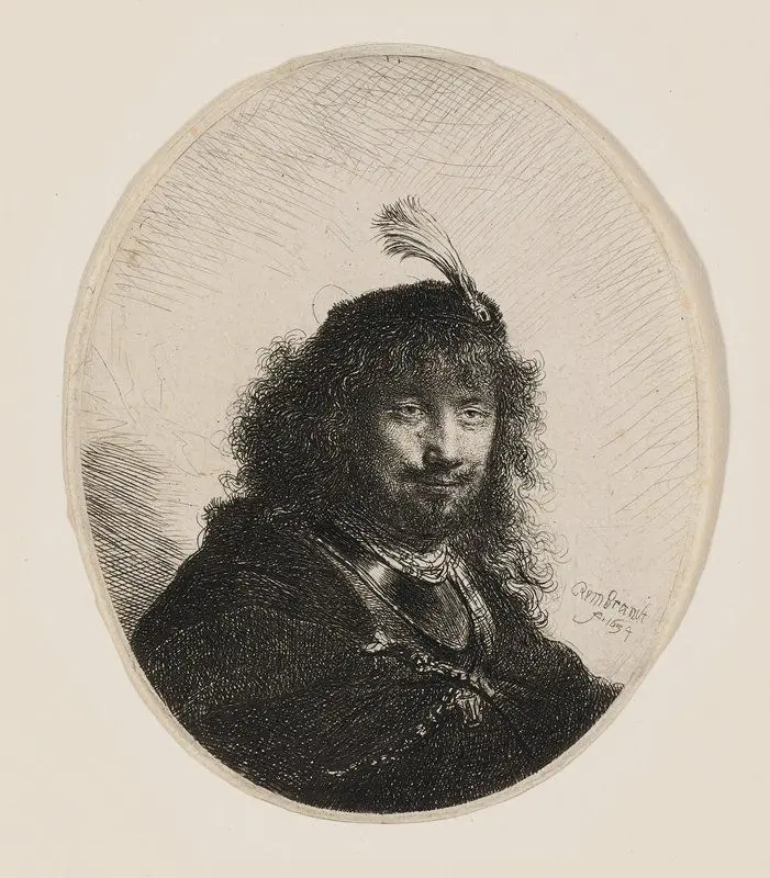 Rembrandt with Plumed Cap and Lowered Sabre by Rembrandt van Rijn